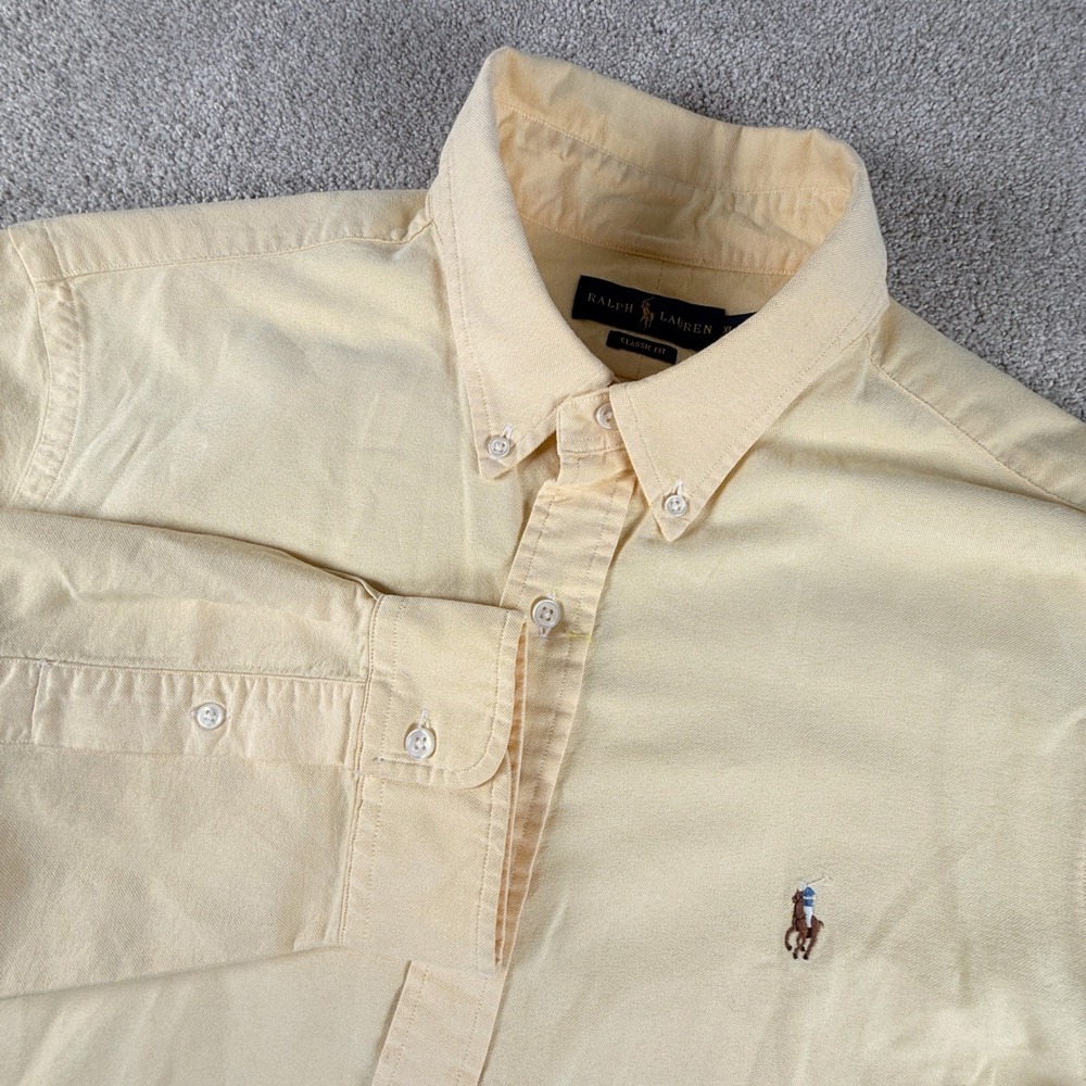 Ralph Lauren Oxford Shirt Mens XL Yellow Classic Fit Button Down Flesh Pony